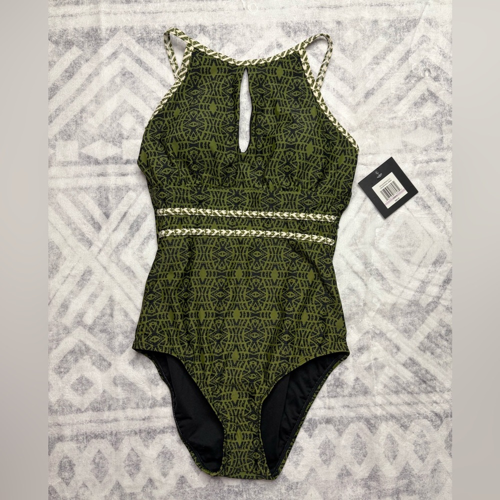Full coverage Green Patterned Ellen Tracy One Piece Swimsuit